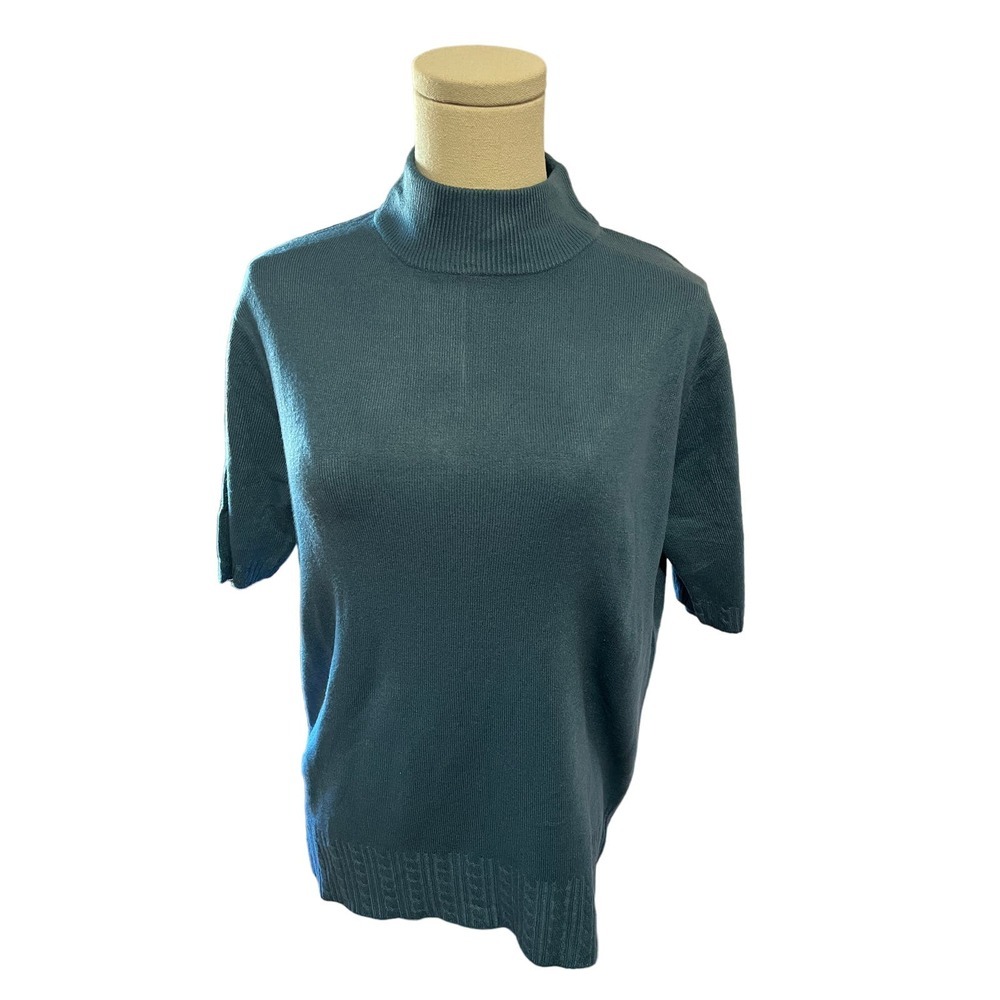 Sag Harbor Sweater Short Sleeves Turtleneck Pullover Acrylic Green Womens Large​